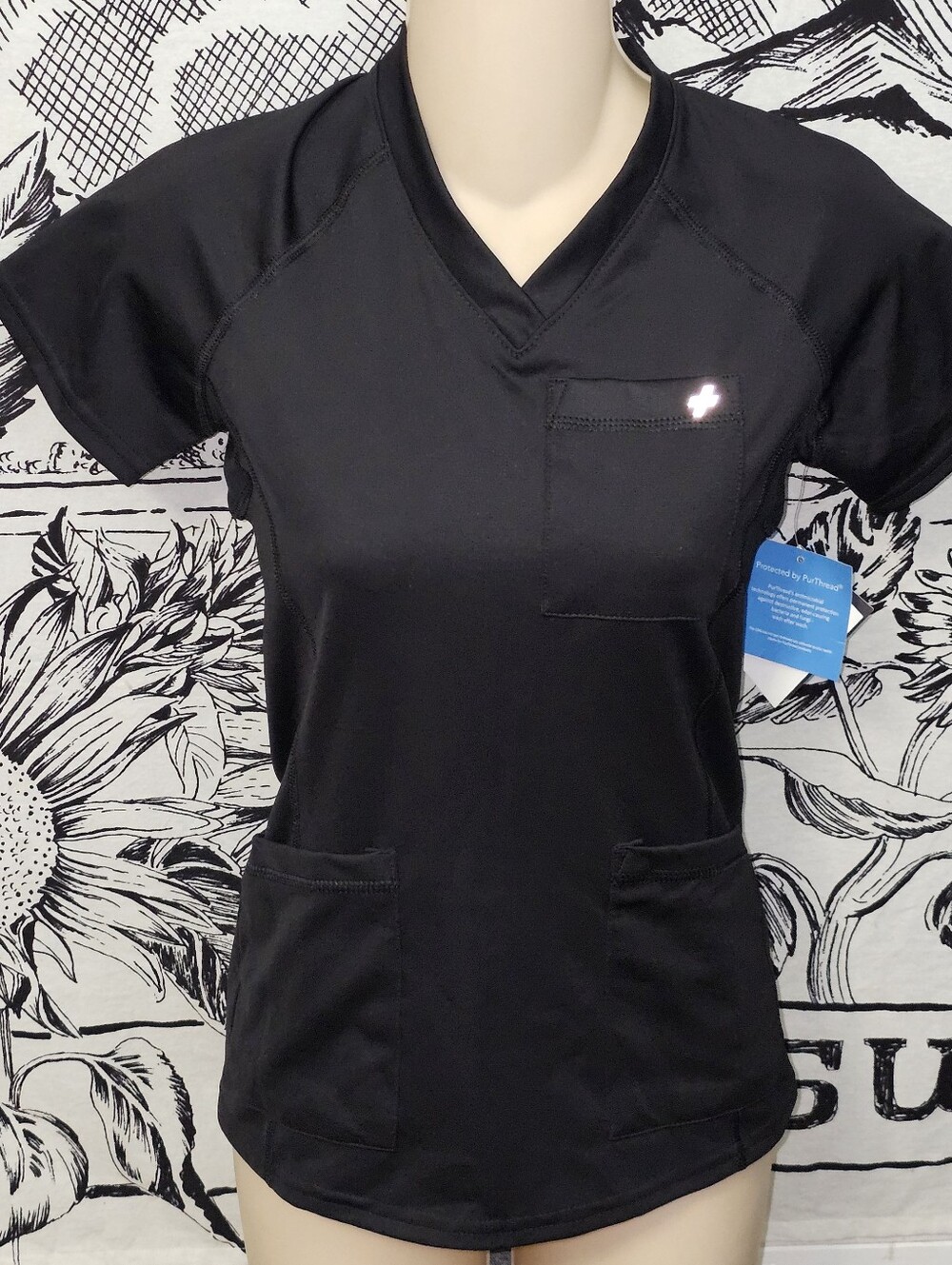 NWT FIT Scrubs Women's Black V-Neck Evrpur Pocket Plus Scrubs XXS